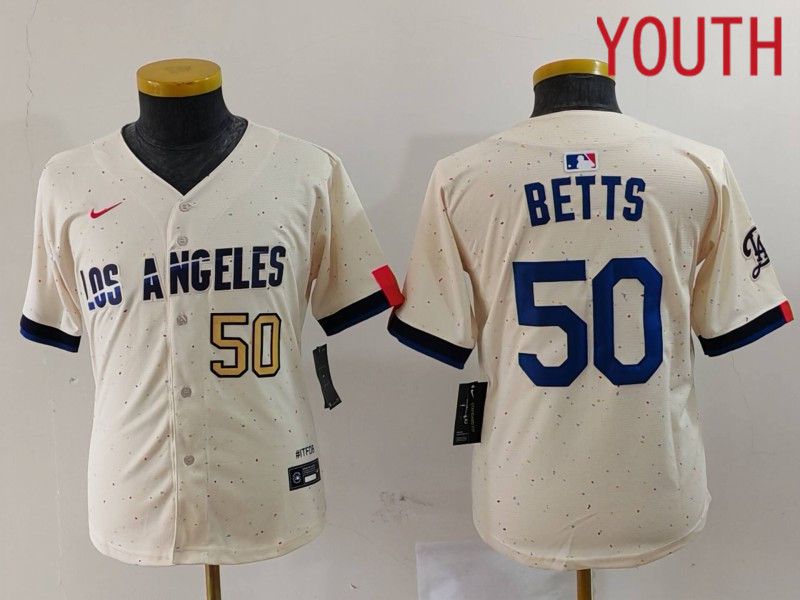 Youth Los Angeles Dodgers #50 Betts Cream Fashion Nike Game MLB Jersey style 7031